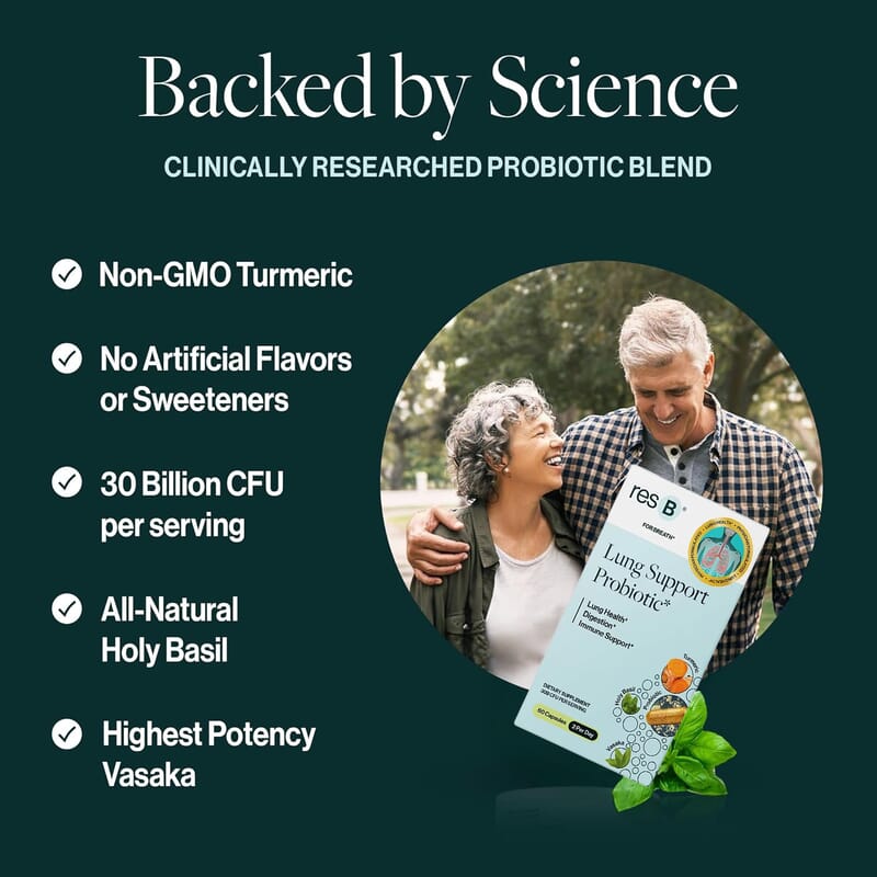 resB Lung Support Probiotic Dietary Supplement (60 Capsules) Made in US