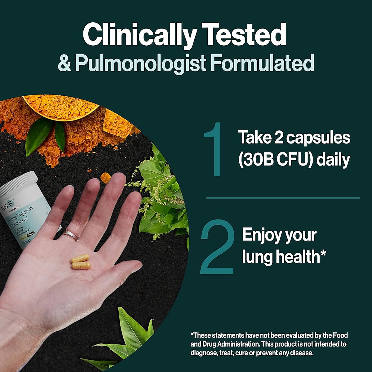 resB&reg; Lung Support Probiotic Dietary Supplement (60 Capsules) Made in US image number 2