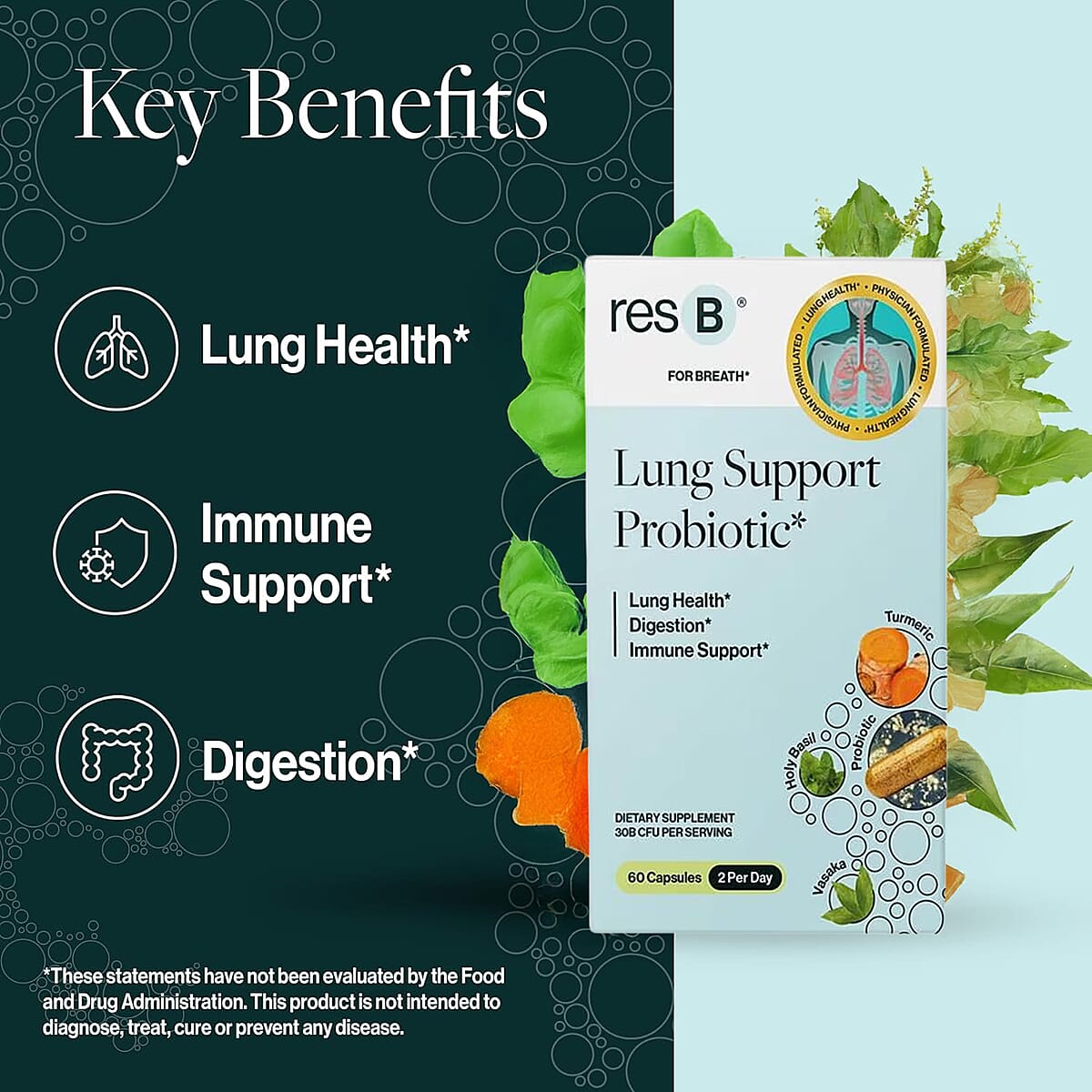 resB&reg; Lung Support Probiotic Dietary Supplement (60 Capsules) Made in US image number 3