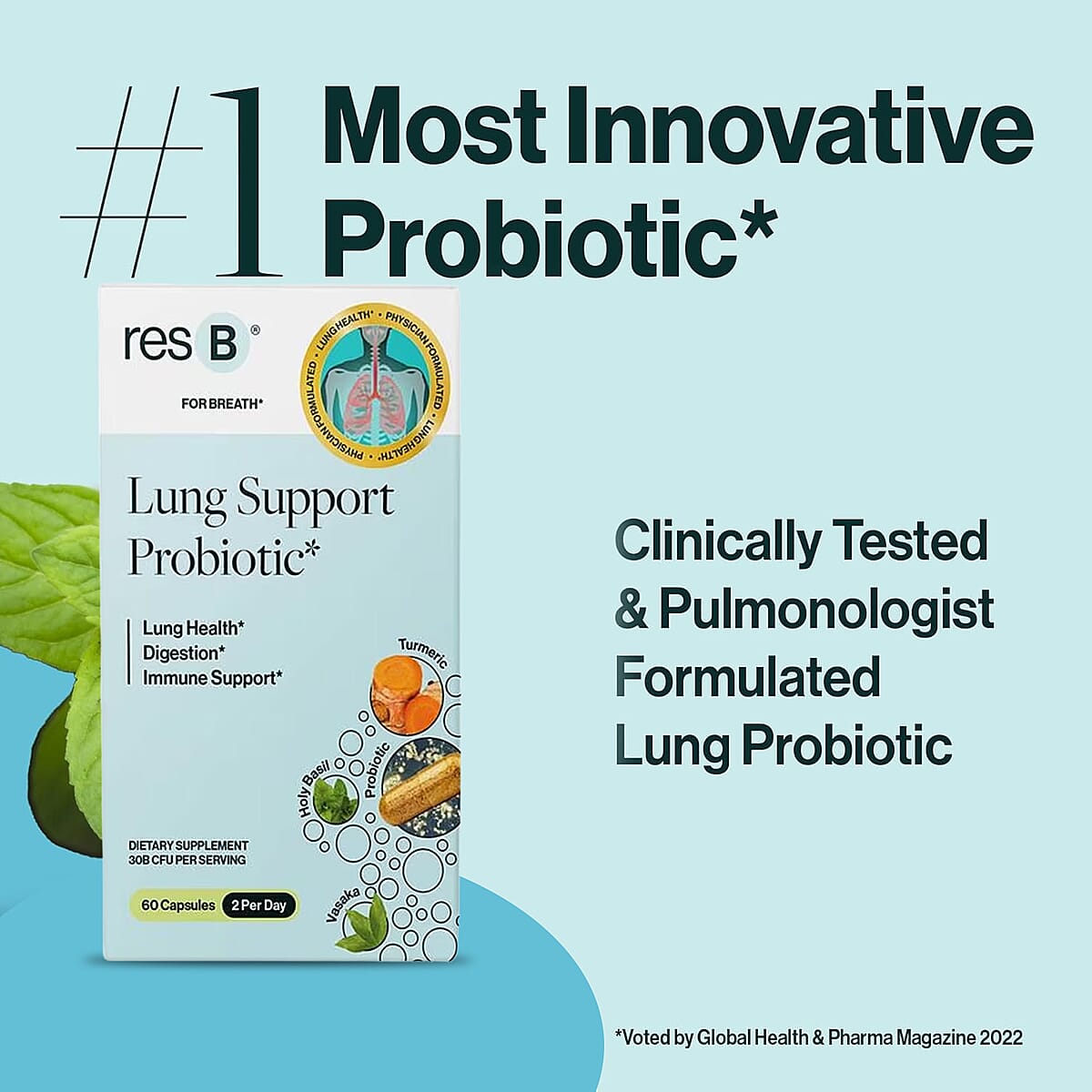 resB&reg; Lung Support Probiotic Dietary Supplement (60 Capsules) Made in US image number 6