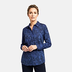 Closeout Casa Cabana Black Periwinkle Long Sleeve Blouse -m