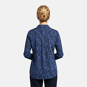 Closeout Casa Cabana Black Periwinkle Long Sleeve Blouse -m