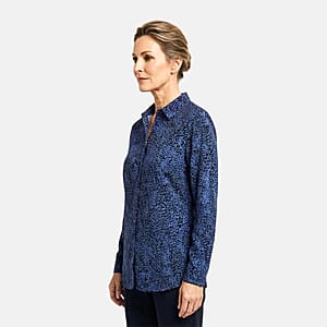Closeout Casa Cabana Black Periwinkle Long Sleeve Blouse -S