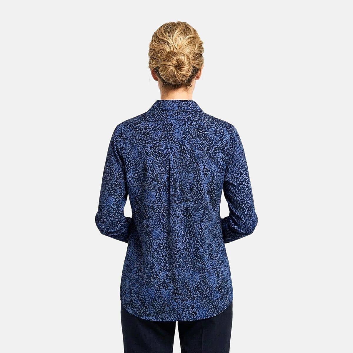 Closeout Casa Cabana Black Periwinkle Long Sleeve Blouse -XXL image number 1