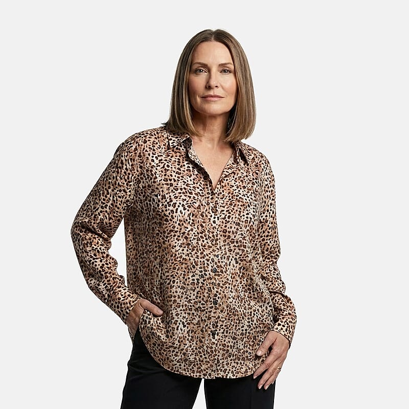 Closeout Casa Cabana Neutral Spots Long Sleeve Blouse - L
