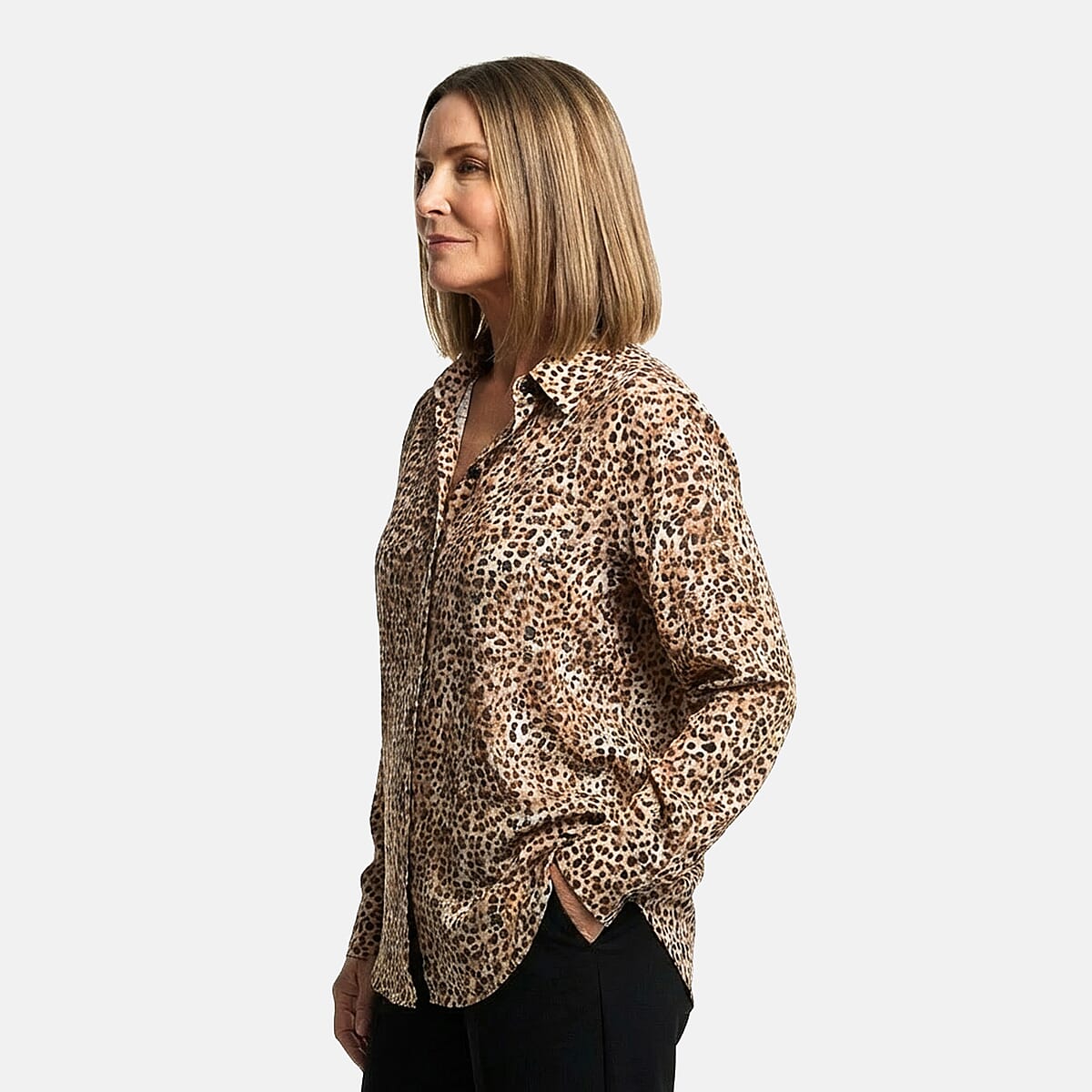 Closeout Casa Cabana Neutral Spots Long Sleeve Blouse -S image number 2