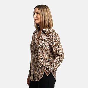 Closeout Casa Cabana Neutral Spots Long Sleeve Blouse -S