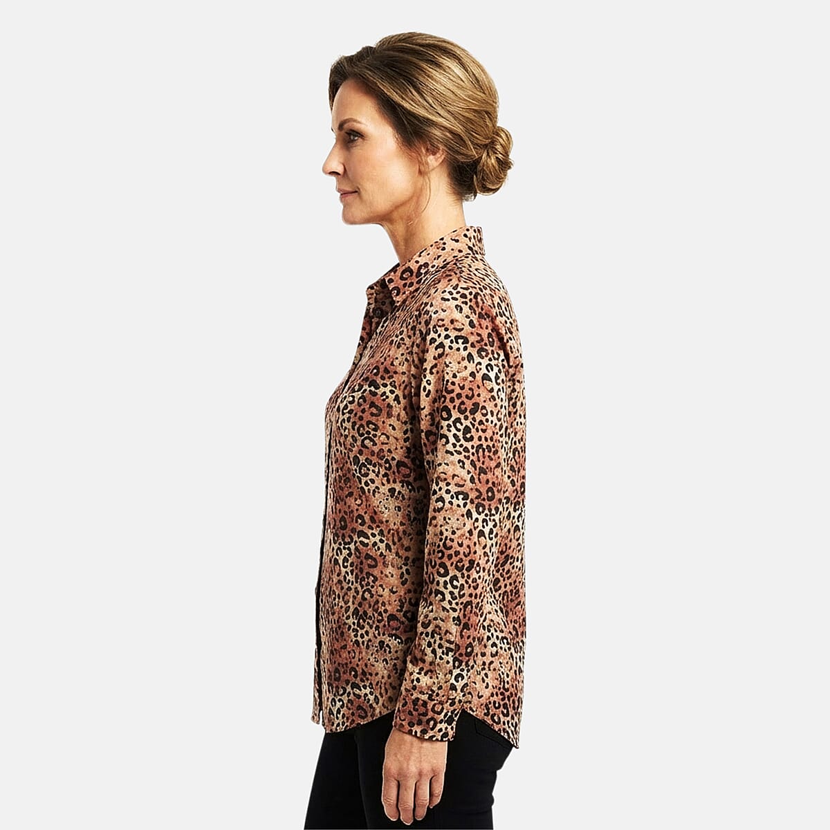 Closeout Casa Cabana Brown Cheetah Long Sleeve Blouse -L image number 2