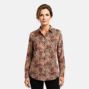 Closeout Casa Cabana Brown Cheetah Long Sleeve Blouse -M