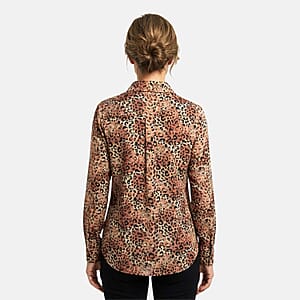Closeout Casa Cabana Brown Cheetah Long Sleeve Blouse -M