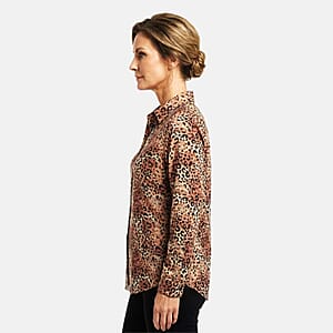 Closeout Casa Cabana Brown Cheetah Long Sleeve Blouse -M