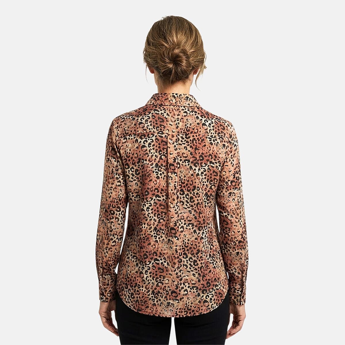 Closeout Casa Cabana Brown Cheetah Long Sleeve Blouse -XXL image number 1