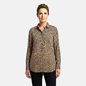 Closeout Casa Cabana Multi Cheetah Long Sleeve Blouse - L