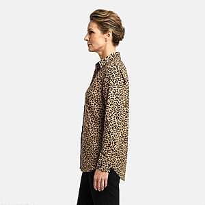 Closeout Casa Cabana Multi Cheetah Long Sleeve Blouse - L
