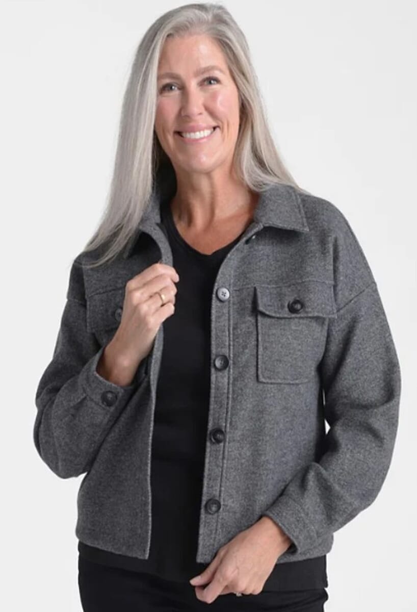 Closeout Christopher & Banks Charcoal Patch Pocket Button Front Shacket - M image number 0