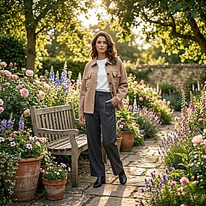 Closeout Christopher & Banks Khaki Patch Pocket Button Front Shacket - XL