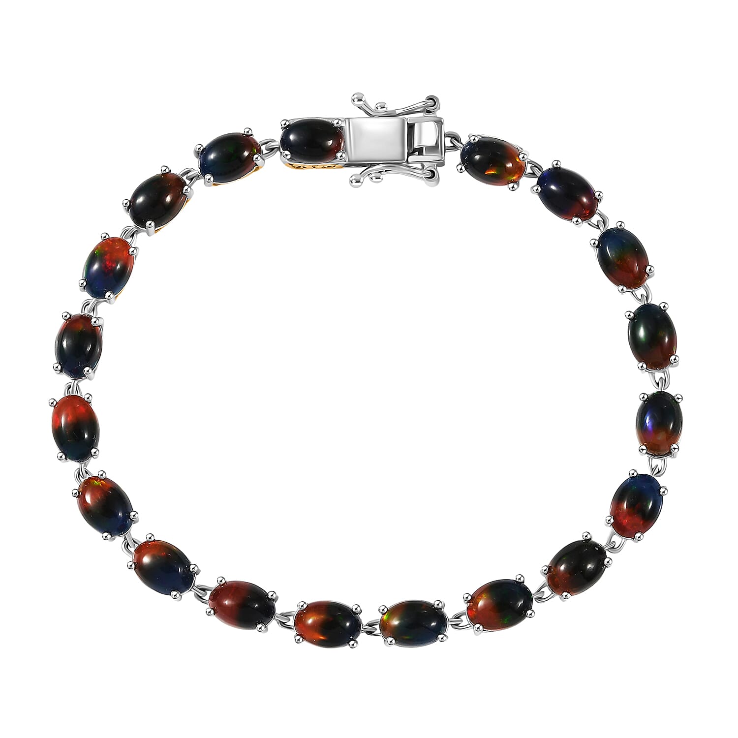 D'Joy Bi Color Ethiopian Welo Opal Bracelet in 18K Vermeil YG and Rhodium Over Sterling Silver (6.50 In) 8.90 ctw