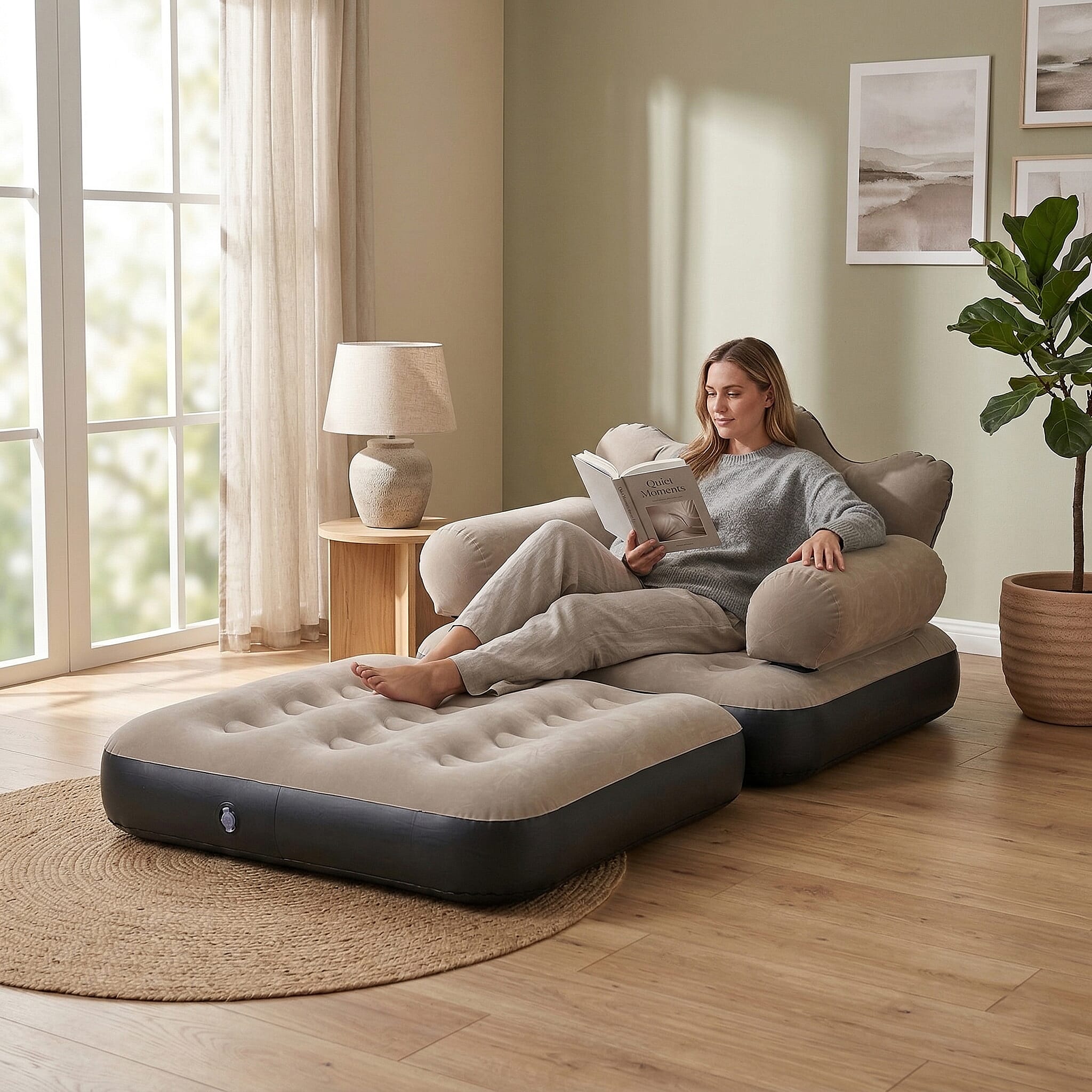 Gray Inflatable Lounge Chair with Detachable Footrest