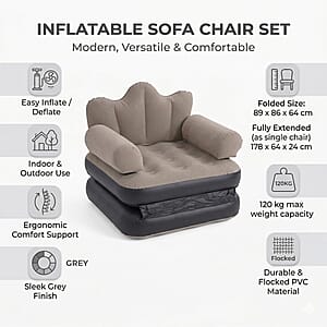 Gray Inflatable Lounge Chair with Detachable Footrest