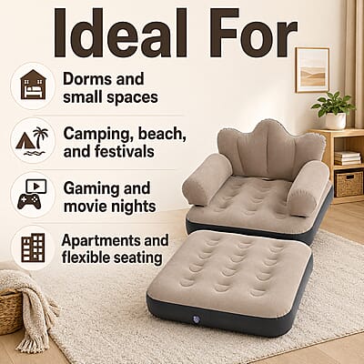 Gray Inflatable Lounge Chair with Detachable Footrest