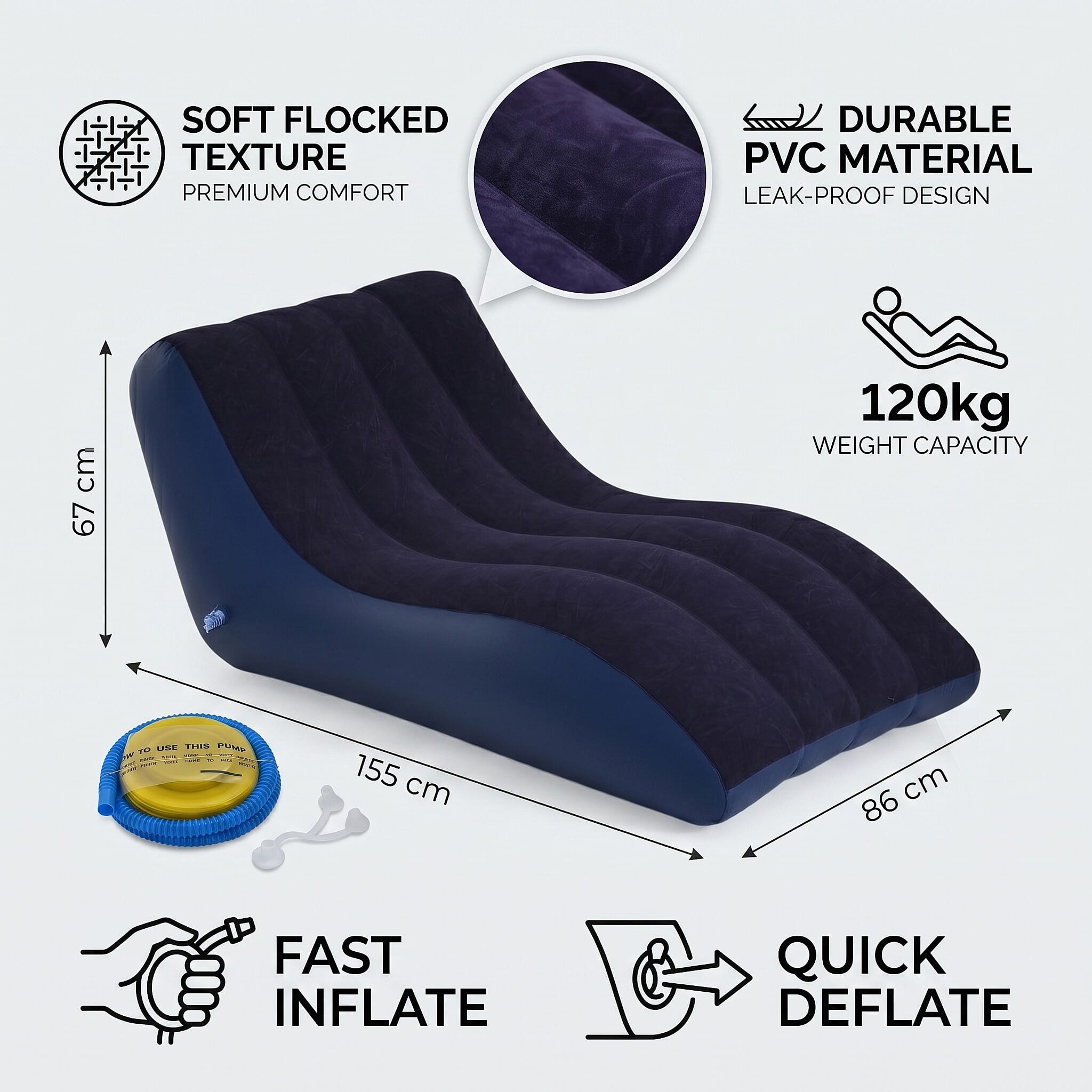 Blue Inflatable Lounge Chair with Detachable Footrest