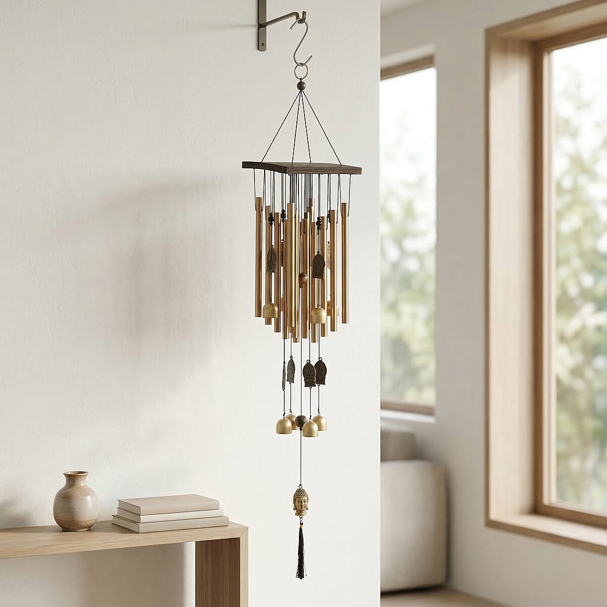 Golden Iron Buddha Serenity Bells Windchime image number 1