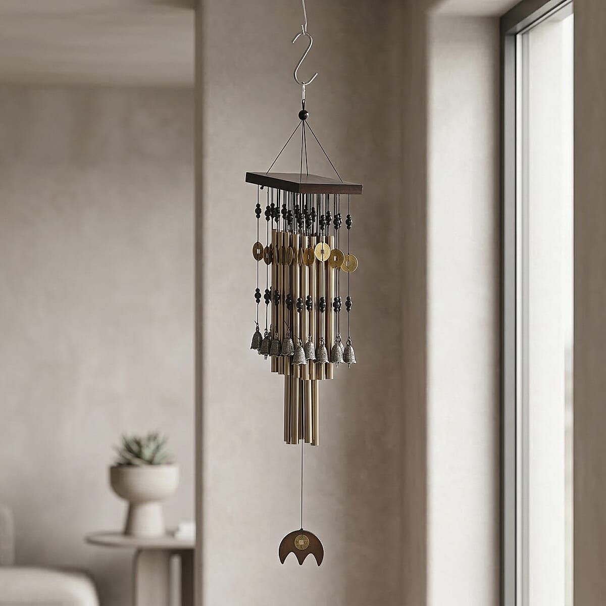 Golden Iron Feng Shui Fortune Bells Windchime image number 1