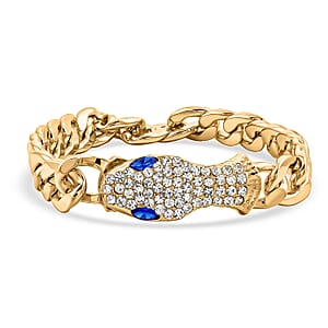 Blue and White Austrian Crystal Bracelet in Goldtone (10.50 In)