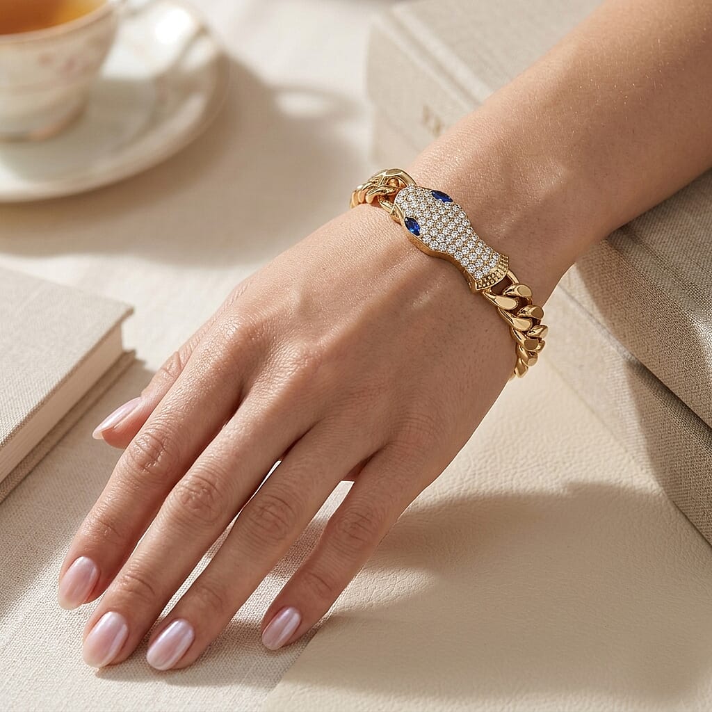 Blue and White Austrian Crystal Bracelet in Goldtone (10.50 In)