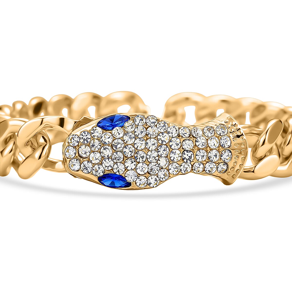 Blue and White Austrian Crystal Bracelet in Goldtone (10.50 In) image number 3