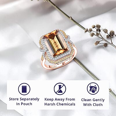 Luxoro AAA Marialite, Yellow Sapphire, Diamond Ring in 10K Rose Gold 7.70 ctw (Size 11.0)