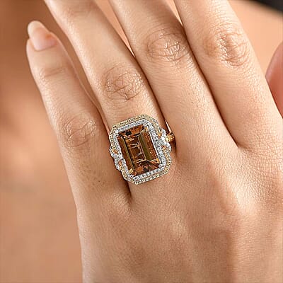 Luxoro AAA Marialite, Yellow Sapphire, Diamond Ring in 10K Rose Gold 7.70 ctw (Size 12.0)