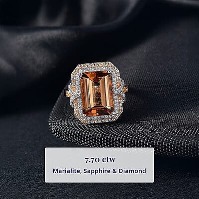 Luxoro AAA Marialite, Yellow Sapphire, Diamond Ring in 10K Rose Gold 7.70 ctw (Size 12.0)
