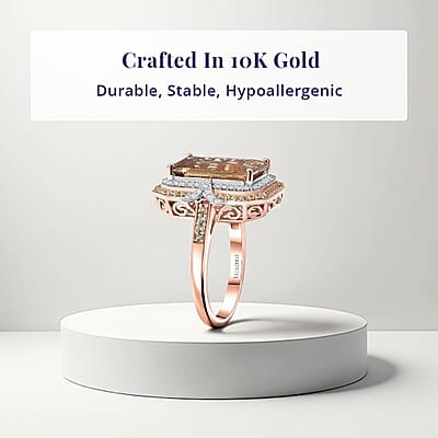 Luxoro AAA Marialite, Yellow Sapphire, Diamond Ring in 10K Rose Gold 7.70 ctw (Size 12.0)