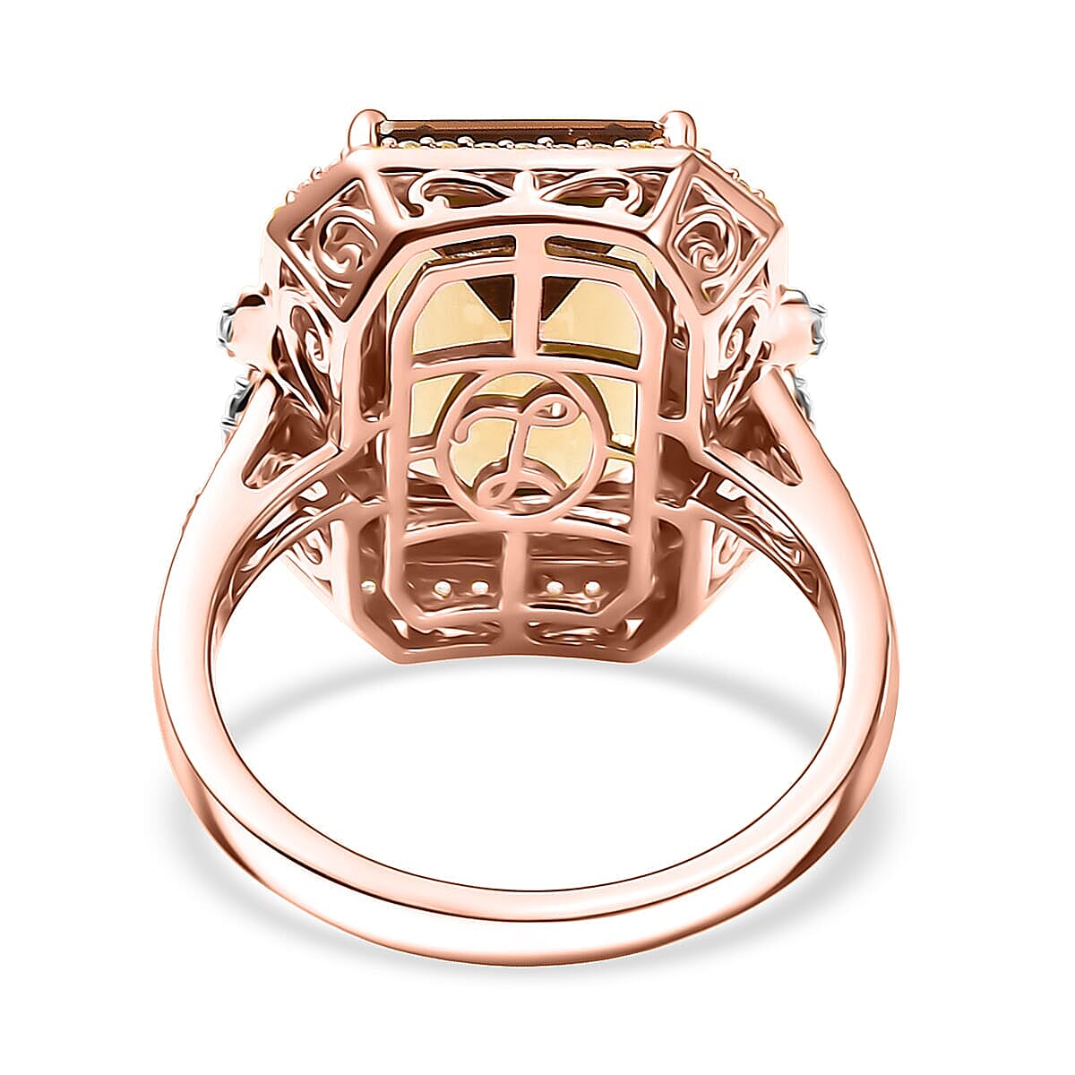 Luxoro AAA Marialite, Yellow Sapphire and Diamond I2 7.70 ctw Art Deco Ring in 10K Rose Gold (Size 5.5) 5.35 Grams image number 4