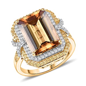 Luxoro 10K Rose Gold AAA Marialite, Yellow Sapphire and Diamond (I2) (0.29 cts) Ring (Size 6.0) (5.35 g) 7.70 ctw