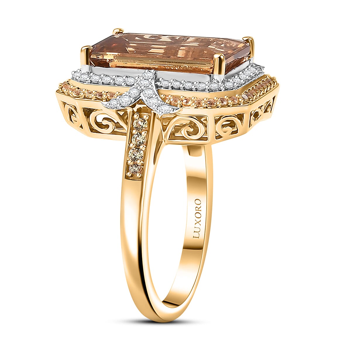 Luxoro 10K Rose Gold AAA Marialite, Yellow Sapphire and Diamond (I2) (0.29 cts) Ring (Size 6.0) (5.35 g) 7.70 ctw image number 3