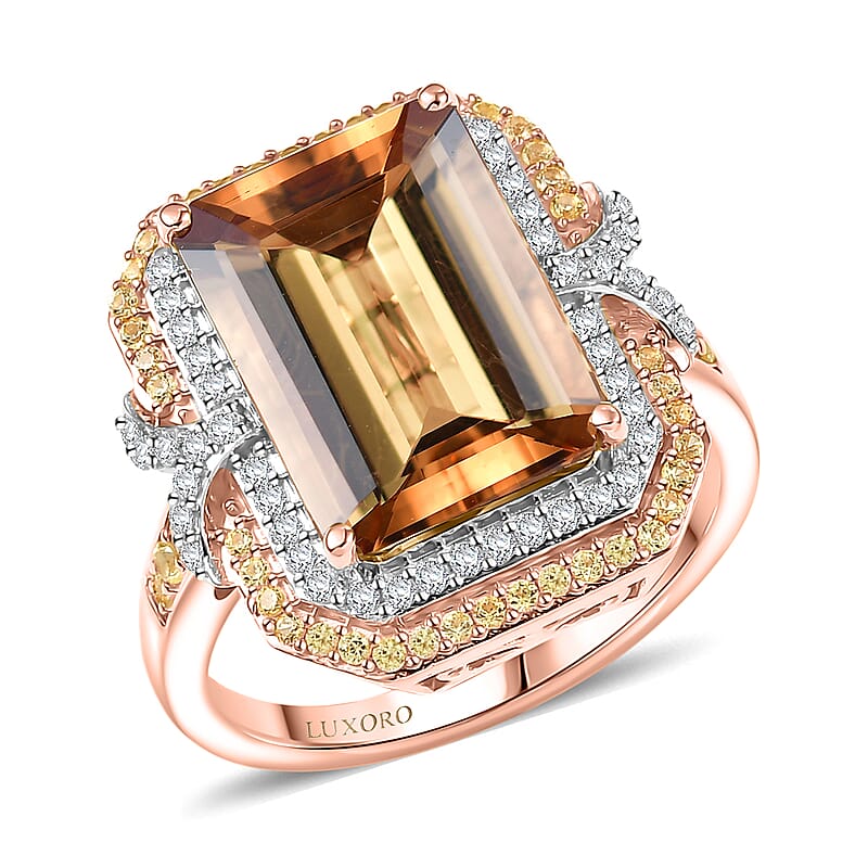Luxoro AAA Marialite, Yellow Sapphire, Diamond Ring in 10K Rose Gold 7.70 ctw (Size 7.0)