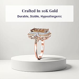 Luxoro AAA Marialite, Yellow Sapphire, Diamond Ring in 10K Rose Gold 7.70 ctw (Size 7.0)