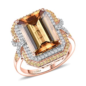 Luxoro AAA Marialite, Yellow Sapphire and Diamond I2 7.70 ctw Art Deco Ring in 10K Rose Gold (Size 8.5) 5.35 Grams