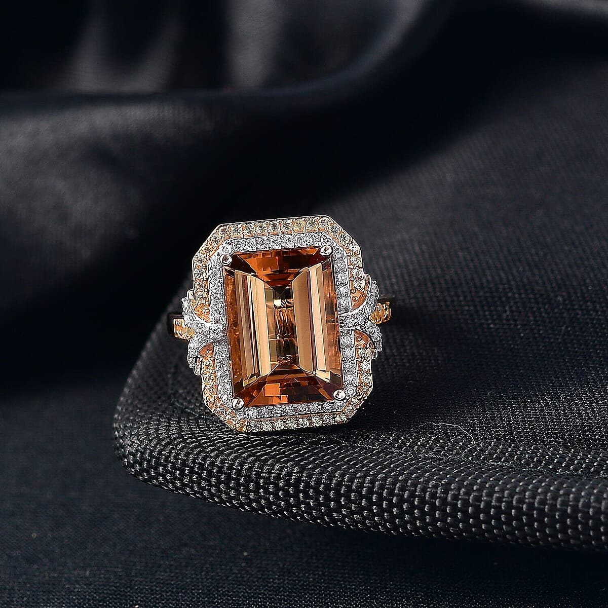 Luxoro AAA Marialite, Yellow Sapphire and Diamond I2 7.70 ctw Art Deco Ring in 10K Rose Gold (Size 8.5) 5.35 Grams image number 1