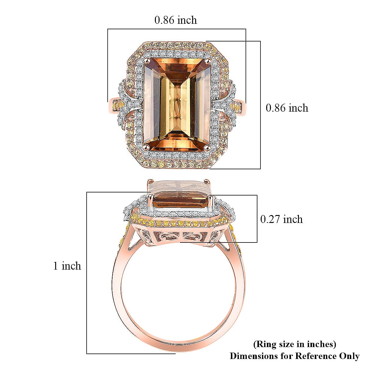 Luxoro AAA Marialite, Yellow Sapphire and Diamond I2 7.70 ctw Art Deco Ring in 10K Rose Gold (Size 8.5) 5.35 Grams image number 5