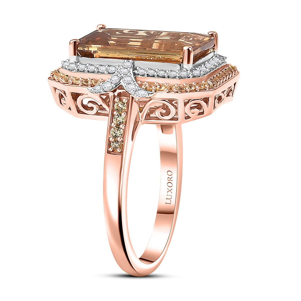 Luxoro AAA Marialite, Yellow Sapphire, Diamond Ring in 10K Rose Gold 7.70 ctw (Size 9.0) image number 3