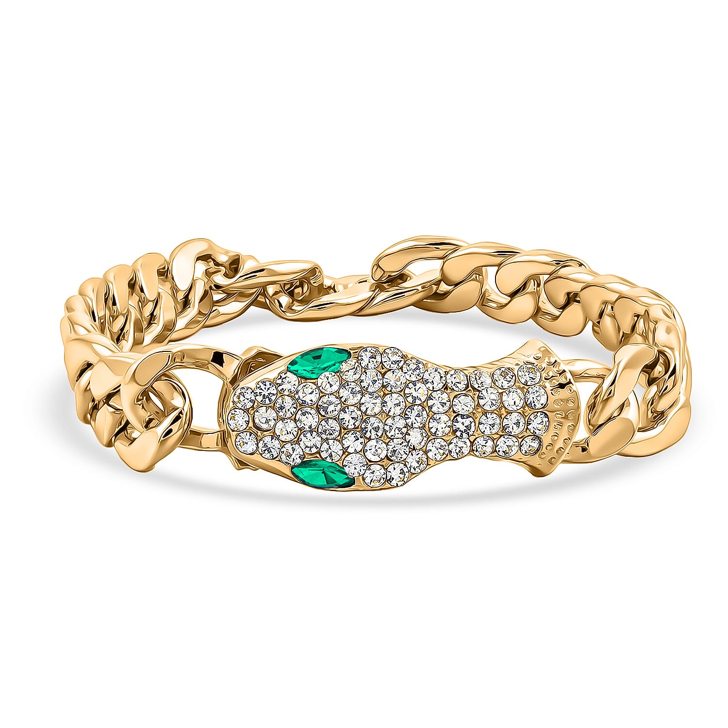 White and Green Austrian Crystal Serpent Bracelet in Goldtone (10.50 In)