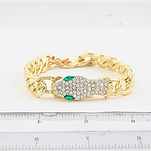 White and Green Austrian Crystal Serpent Bracelet in Goldtone (10.50 In)