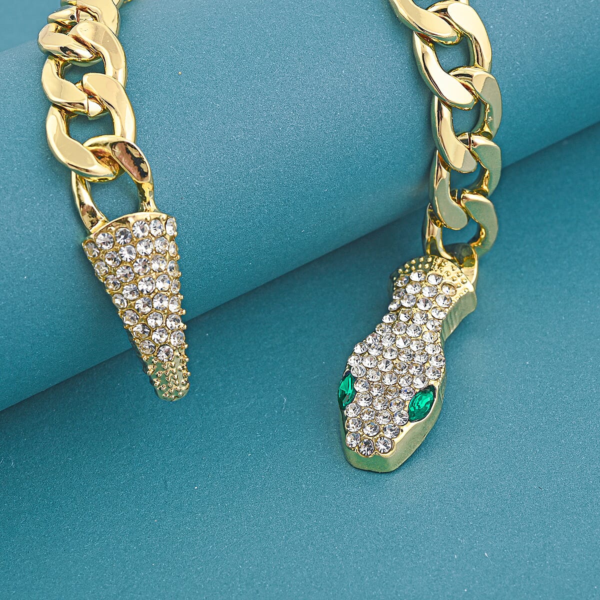 White and Green Austrian Crystal Serpent Bracelet in Goldtone (10.50 In) image number 1