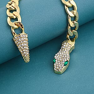 White and Green Austrian Crystal Serpent Bracelet in Goldtone (10.50 In)