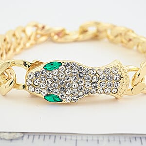White and Green Austrian Crystal Serpent Bracelet in Goldtone (10.50 In)