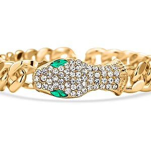 White and Green Austrian Crystal Serpent Bracelet in Goldtone (10.50 In)