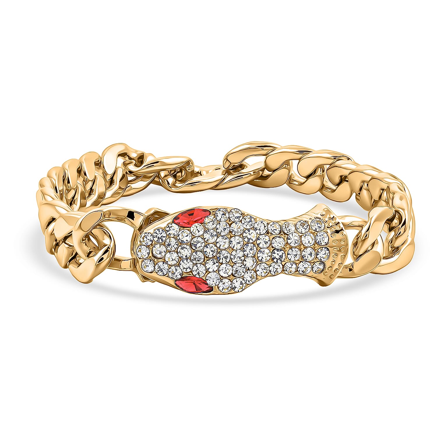 White and Red Austrian Crystal Serpent Bracelet in Goldtone (10.50 In)